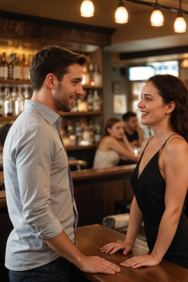 Mann und Frau sprechen in der Bar miteinander