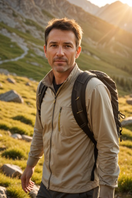 Mann mit Liebeskummer wandert alleine durch die Berge