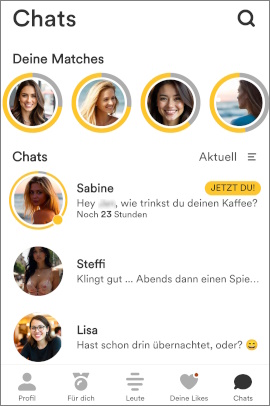 Liste der Matches und Chats in Bumble