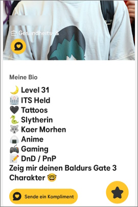 Profiltext auf Bumble mit typischen Nerd-Interessen