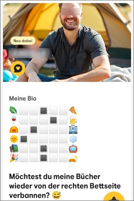 Emojis im Profiltext auf Bumble zeigen Vorlieben des Mannes