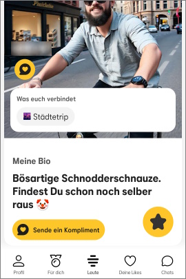 Frecher Profiltext eines Mannes bei Bumble