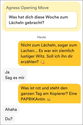 Chat-Gespräch bei Bumble mit witziger Nachricht