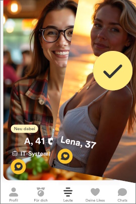 Profil einer Frau auf Bumble, das nach rechts gewischt wird