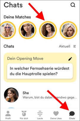 Liste der Chats und Matches auf Bumble