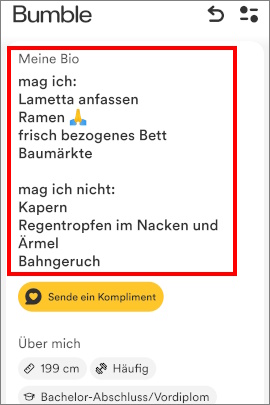 Kreativer und individueller Profiltext auf Bumble