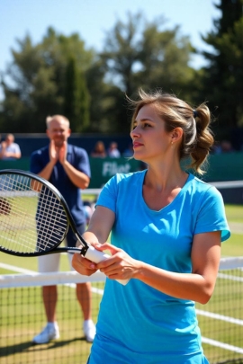 Frau spielt Tennis während Mann, den sie datet, ihr applaudiert