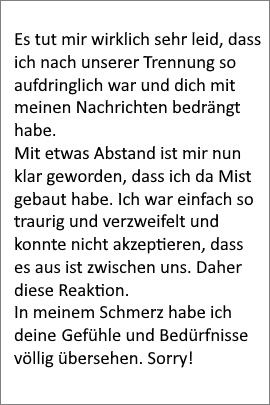 Vorlage für einen Brief an die Ex-Freundin mit Entschuldigung