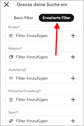 Erweiterte Suchfunktion in der Bumble-App