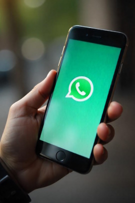 Hand hält Smartphone mit WhatsApp-Logo auf dem Bildschirm