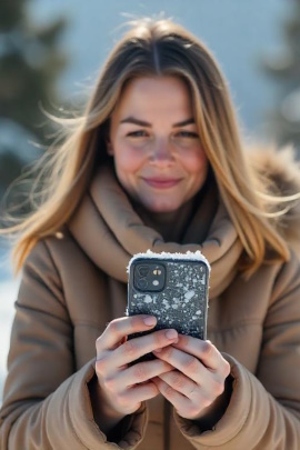 Frau hält vereistes Smartphone