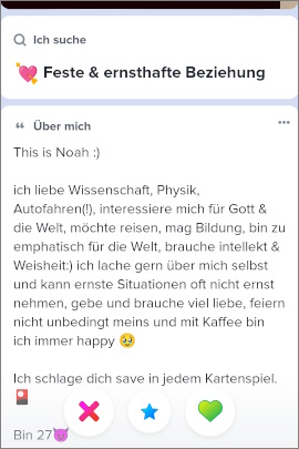 Beispiel für guten Profiltext auf Tinder