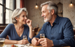 Mann und Frau in den 60ern haben ein Date im Restaurant