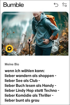 Bumble-Bio mit Beschreibung, was Mann lieber mag