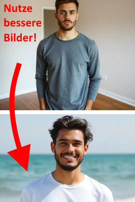 Vorher-Nachher-Vergleich zweier Profilbilder für Tinder