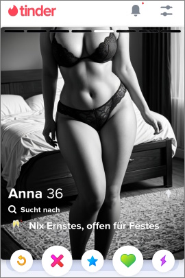 Tinder-Profil einer Frau mit Schwarz-Weiß-Aktfoto in Dessous