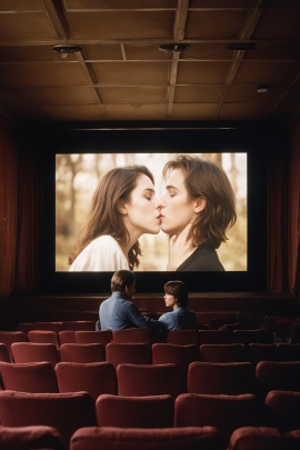 Vater und Sohn schauen sich romantischen Liebesfilm im Kino an