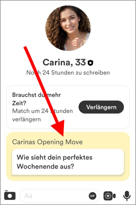 Opening Move einer Frau bei Bumble nach einem Match